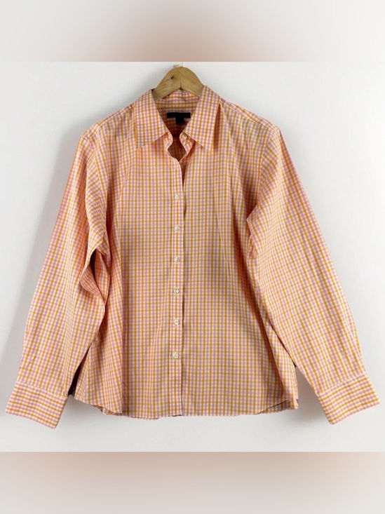 Lands' End Tops - Lands End Women's Shirt Size Plus 16 Orange Gingham Cotton Button Preppy Spring